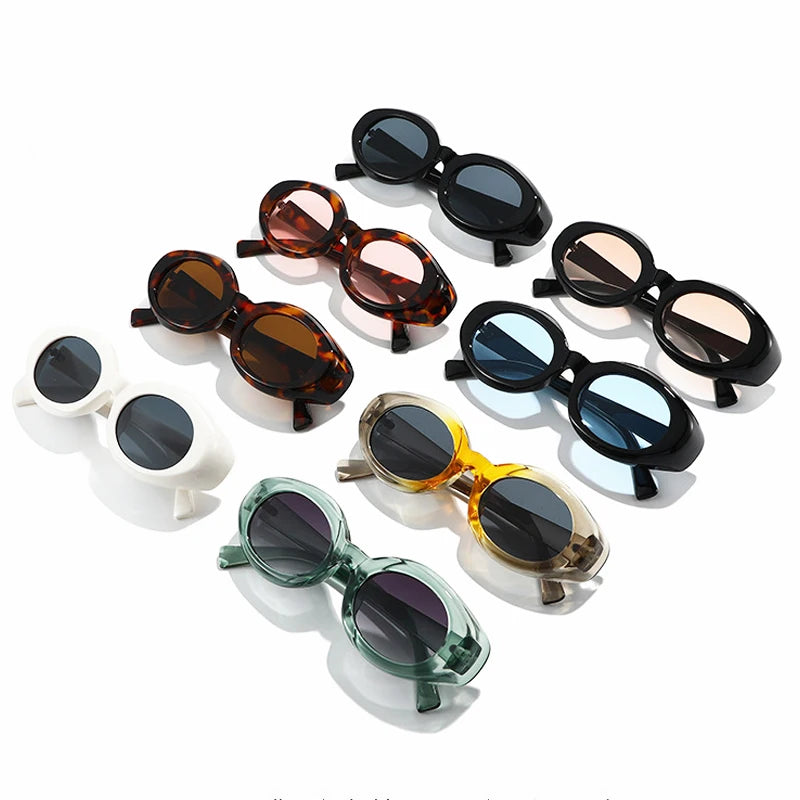 JNPCXI New Oval Sunglasses Women Blue Pink UV400 Punk Fashion Gradient Shades UV400