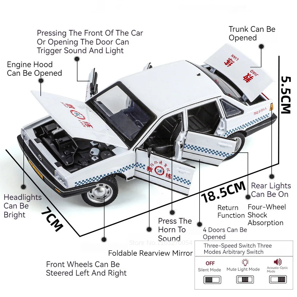 1/24 Santana Models Car Toys Diecast Alloy Police Cars 6 Doors Opened Rubber Tires Sound Light Vechices Birthday Gifts for Kids