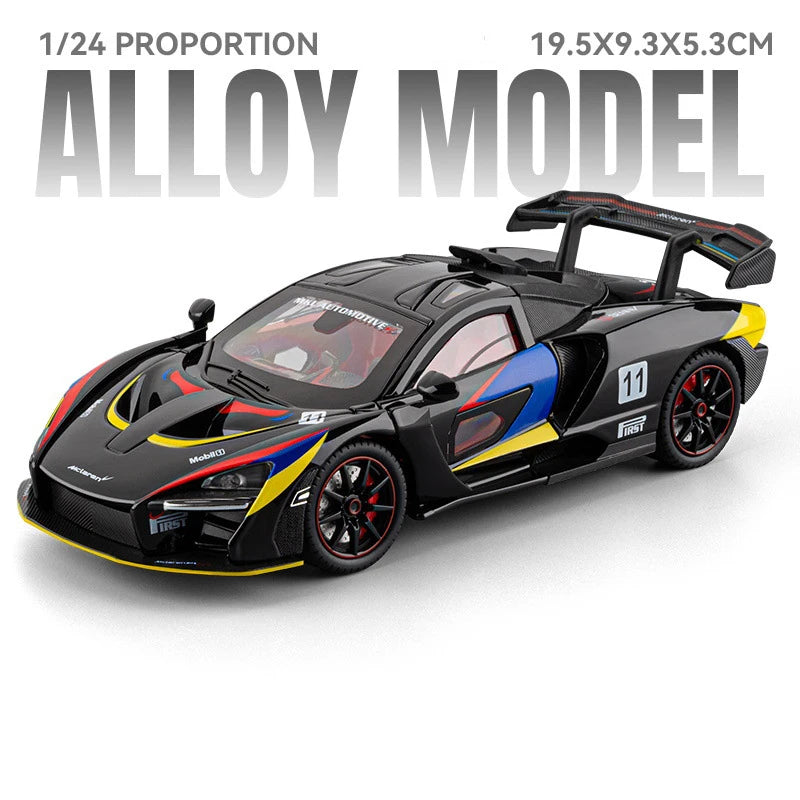 1:24 GT.MK Senna Miniature Model Diecast Alloy Car Toys Shock Absorption Doors Opened Sound Light Pull Back Vehcies Holiday Gift