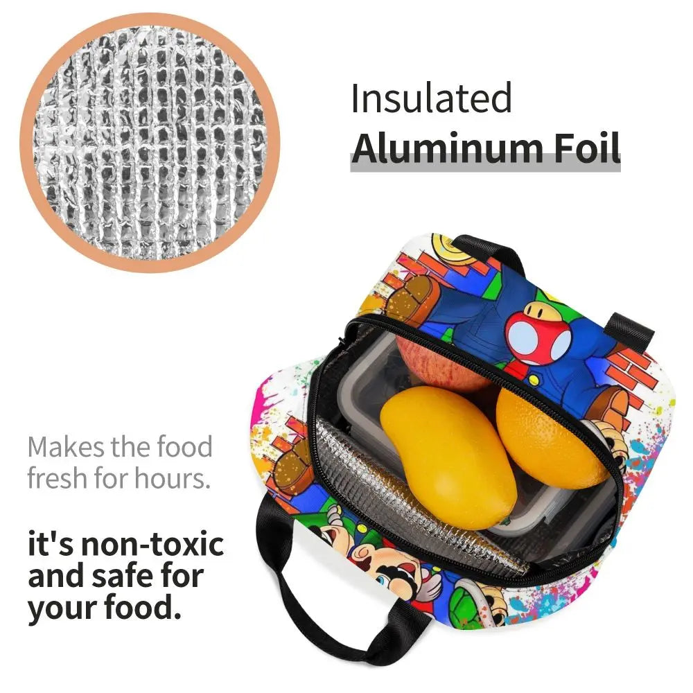 Custom Mario SuperBros Insulated Lunch Bag Reusable Thermal Cooler Lunch Box M21