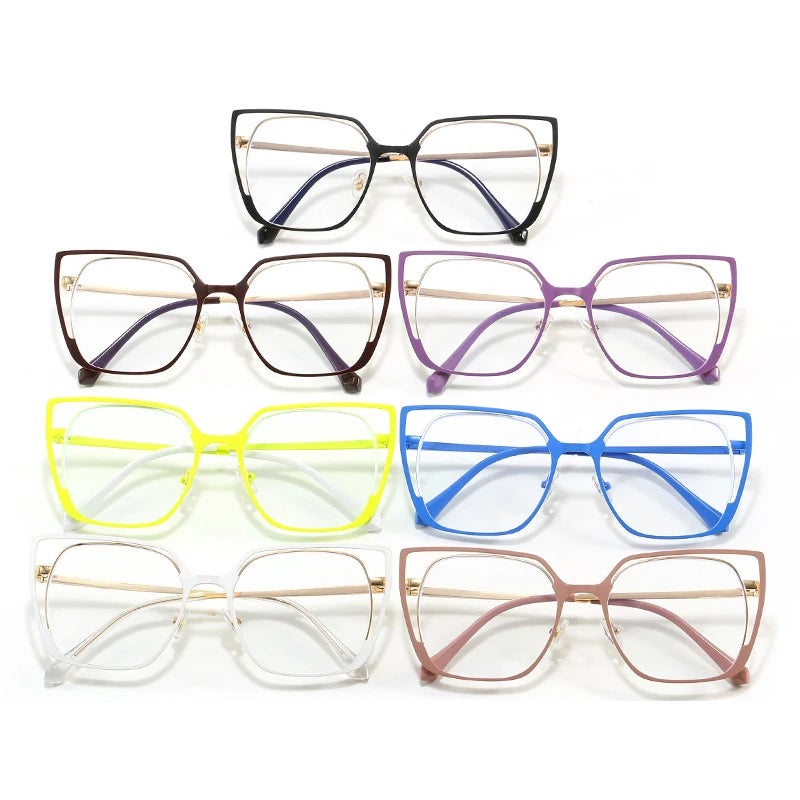 JNPCXI New Square Hollow Out Large Frame Flat Mirror 2026 New Anti Blue Light Fashion Glasses Frame