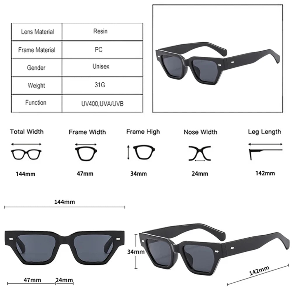 JNPCXI Retro Cat Eye Women Sunglasses Fashion Rivets Men Black Yellow Shades UV400 Sun Glasses