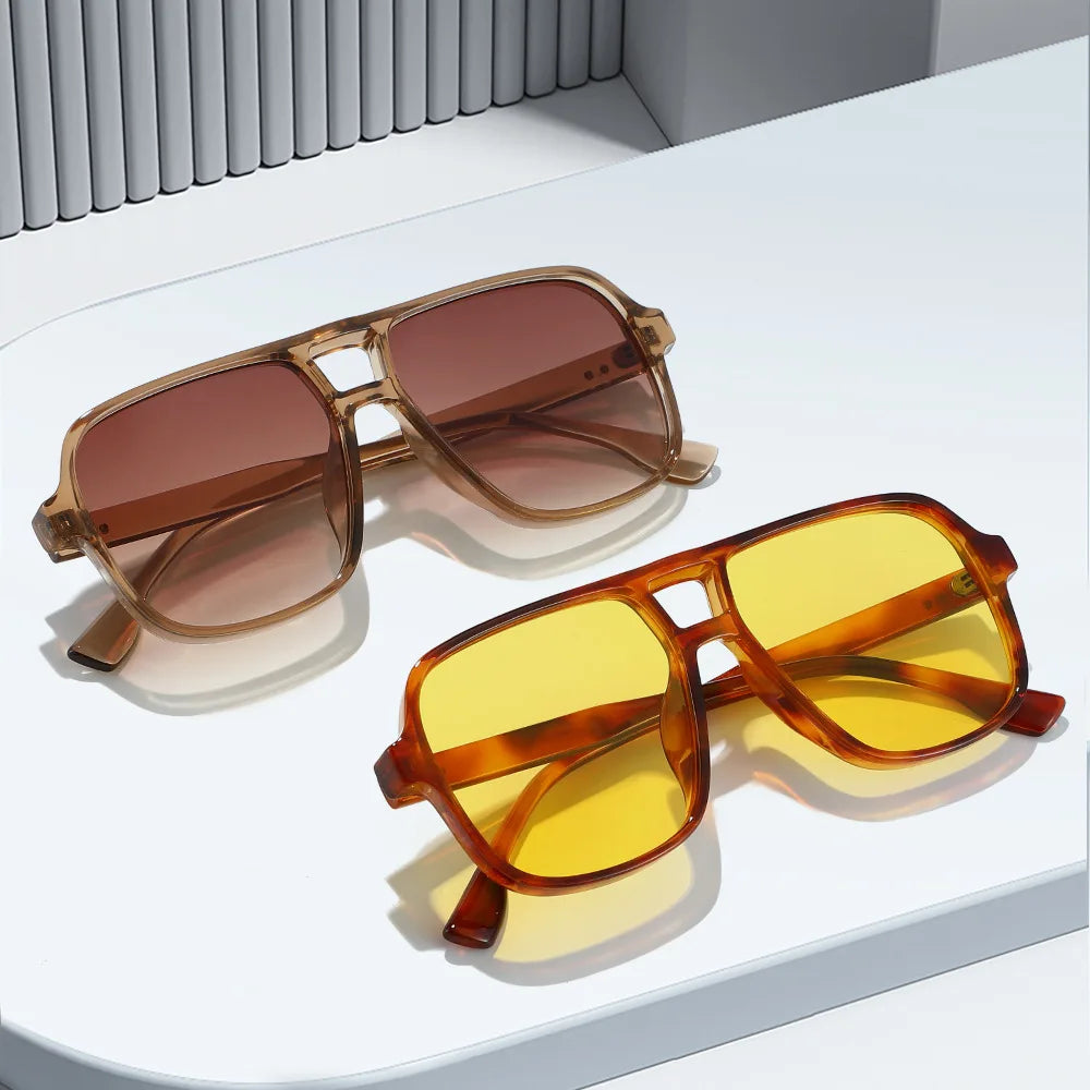 JNPCXI New Double Bridges Square Sunglasses Women Fashion Gradient UV400 Retro Rivets Candy Color Trending Men Sun Glasses