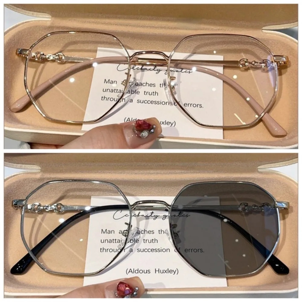 Photochromic Anti Radiation Anti Blue Light Eyeglasses For Women Transition Shades UV400 Eyewear Replaceable Lens