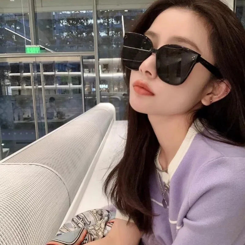 2PCS Korean Version Sunglasses Men Women Fashion Sunglasses Sunscreen Sunglasses Big Face Slimmer Look Anti-Ultraviolet Sunglass