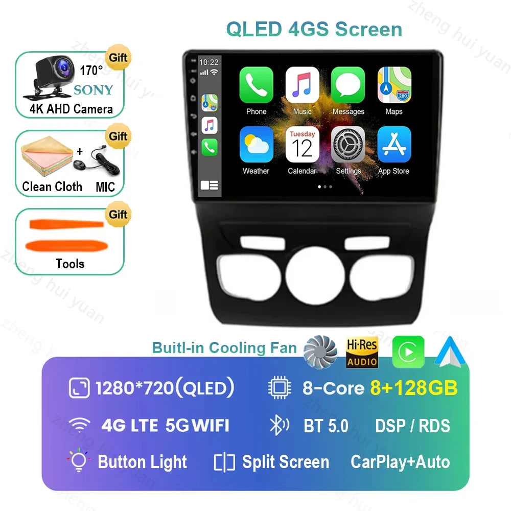 For Citroen C4 C4L DS4 2013 2014 2015 - 2017 Android 16 GPS WIFI 4G Carplay&Auto Car Radio Navigation QLED Multimedia Stereo Pla