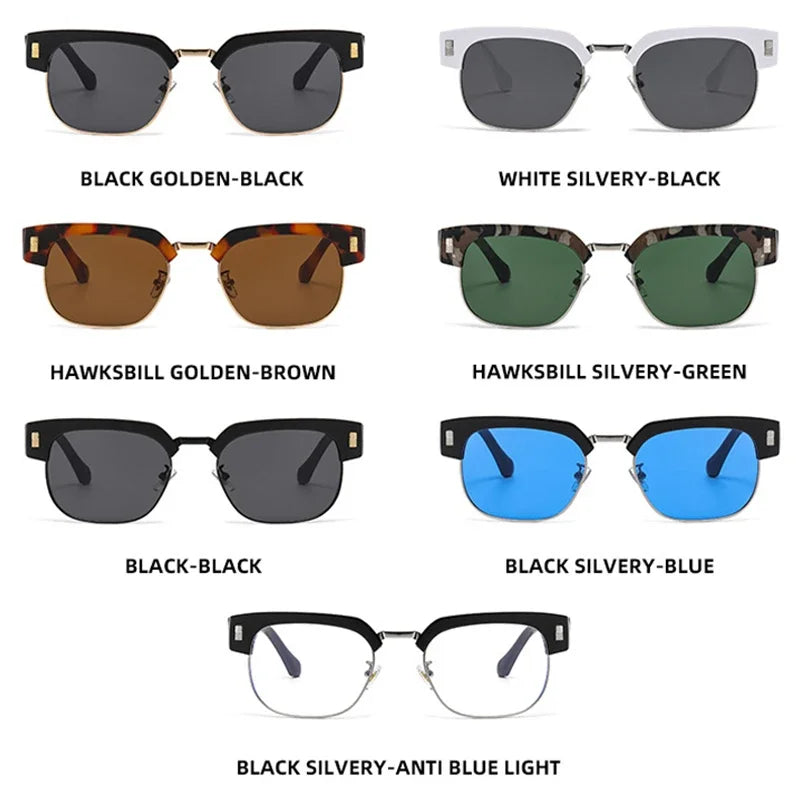 JNPCXI New Square Semi-Metal Sunglasses Women Shades UV400 Fashion Leopard Green Men Punk Sun Glasses
