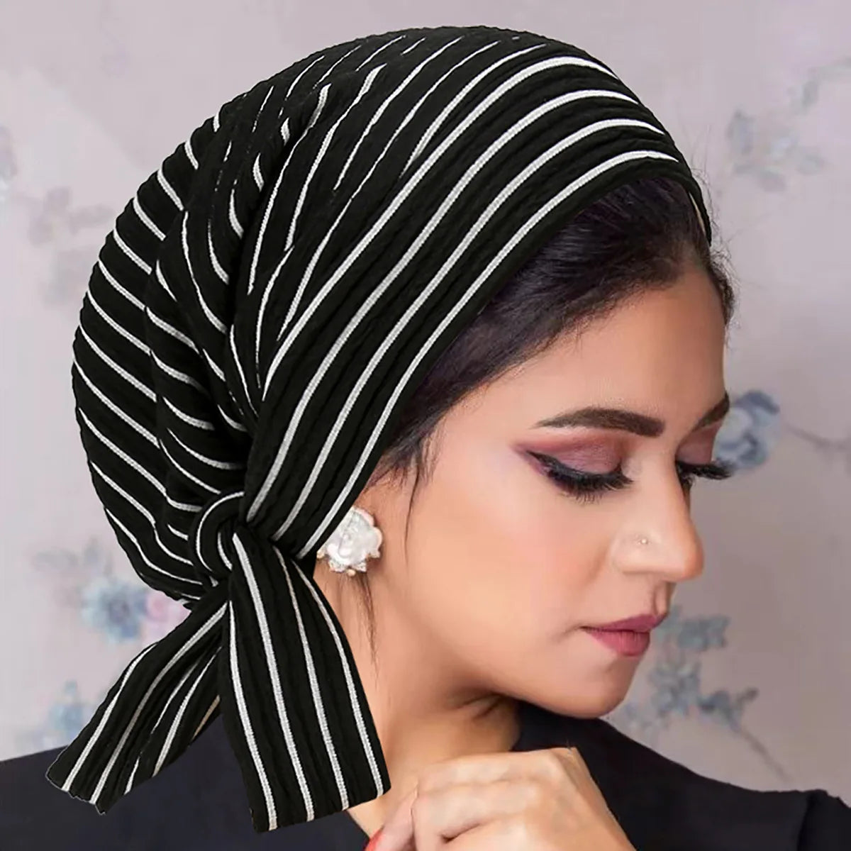 2024 New Trendy Stripe Turban Cap Women Muslim Hijab Islamic Chemo Cap Head Scarf Ladies Head Wrap Cover Hijab Scarf