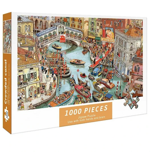 75*50cm Adult 1000 Pieces Jigsaw Puzzle Crowded Canal Beautiful Landscape Paintings Stress Reducing Toys Christmas Gifts