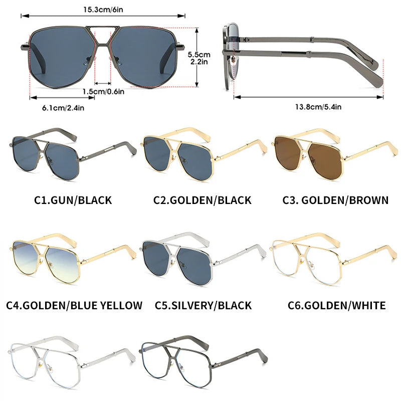JNPCXI New Oversized Pilot Sunglasses Men Brand Designer Double Bridge Sun Glasses UV400 Metal Frames Beach Holiday Shades