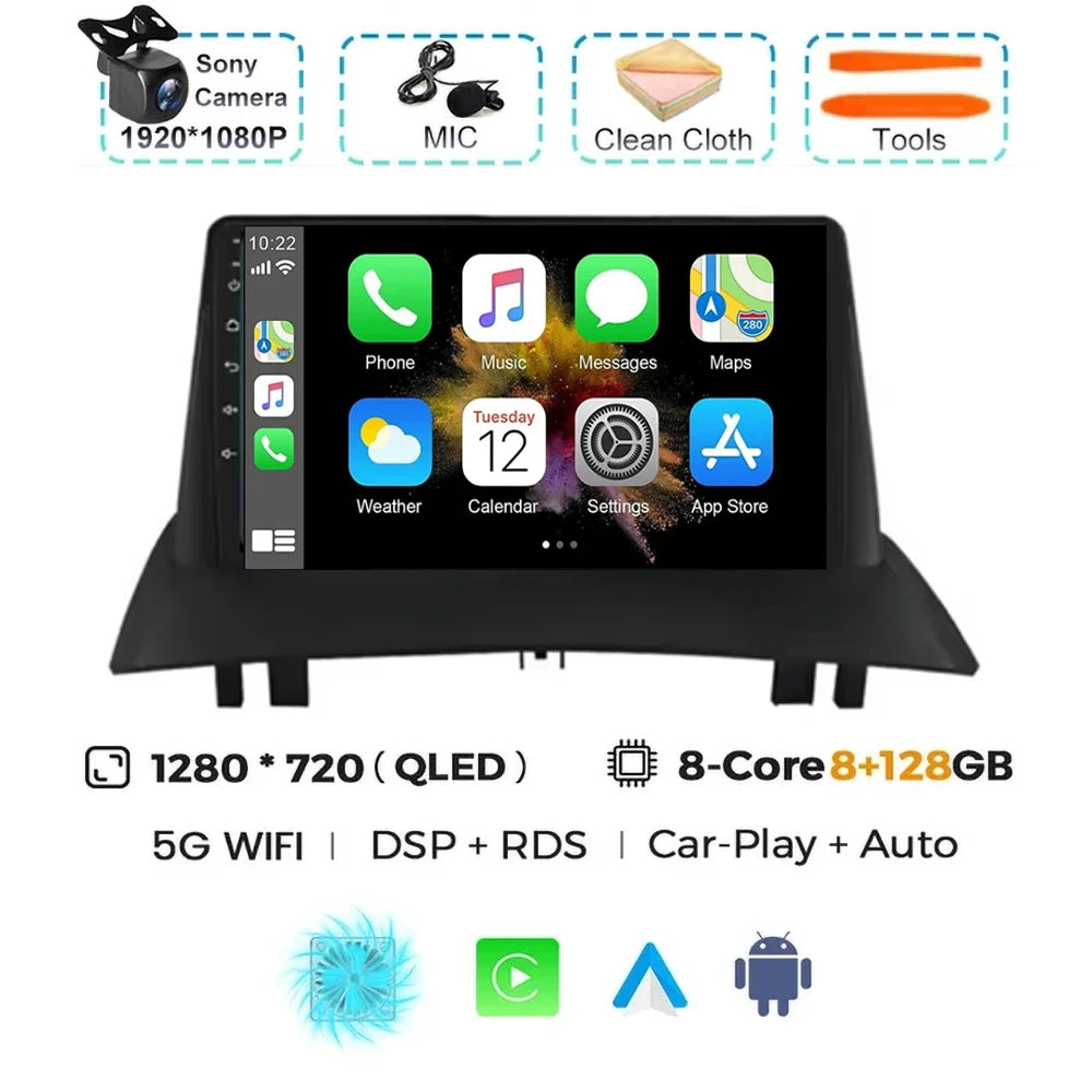 For Renault Megane 2 2002-2009 2K QLED Android 15 Android Car Radio Multimedia Video Player GPS Stereo CarPlay 4G Navigationv BT