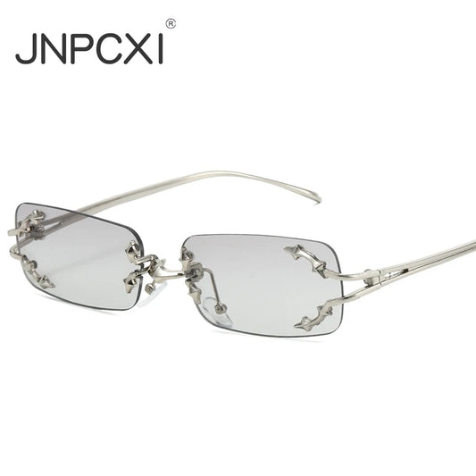 JNPCXI New Y2K Rimless Square Star Sunglasses for Women Fashion Vintage Hip Hop Driving UV400 Eyewear Frame Outdoor Men Punk