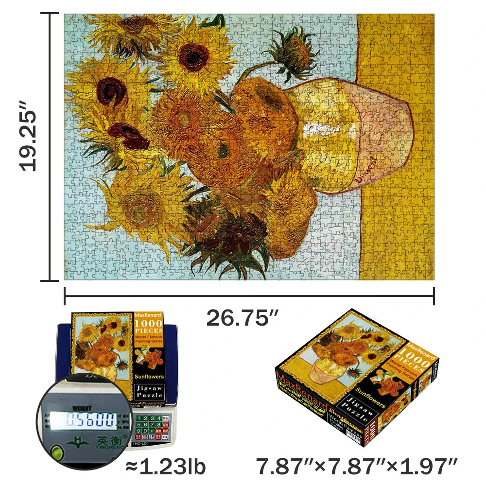 MaxRenard Jigsaw Puzzle 1000 Pieces for Adult Van Gogh Sunflower  Environmentally Friendly Paper Christmas Gift Toy