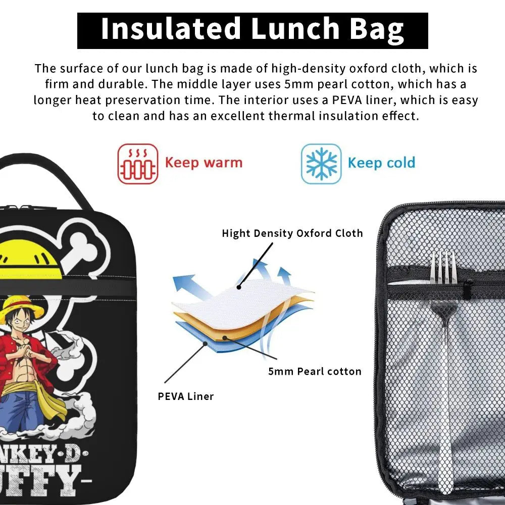 One Piece Monkey D Luffy Anime Insulated Lunch Thermal Bag Work School Bag M23