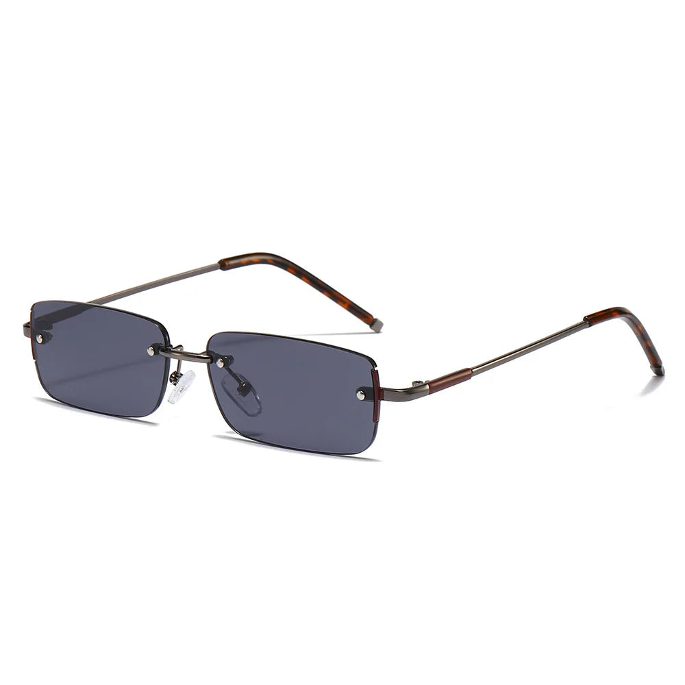JNPCXI Fashion Rectangle Women Sunglasses Vintage Rimless Clear Ocean Gradient Lens Men UV400 Trending Sun Glasses
