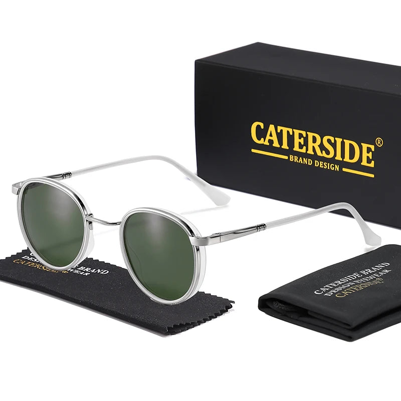 Caterside Vintage Polarized Round Sunglasses Men Hip Hop Style Metal Frame Sun Glasses Women Driving Fishing Party Eyewear Uv400