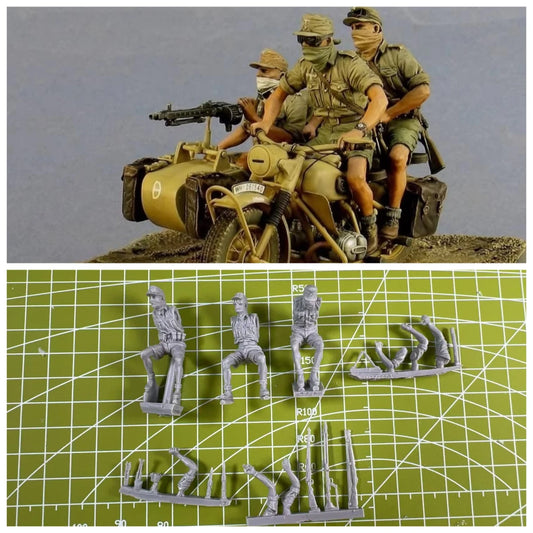 High Quality 1:35 Die-casting Resin Model Kit for Motorcycle Soldiers, 3 People Unpainted (vehicle Not Included)