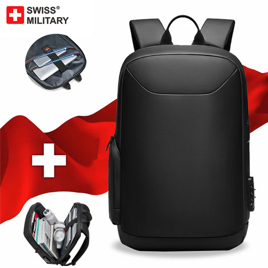 SWISS Travel Business Backpack Expandabl USB Laptop Waterproof Password Lock Bag