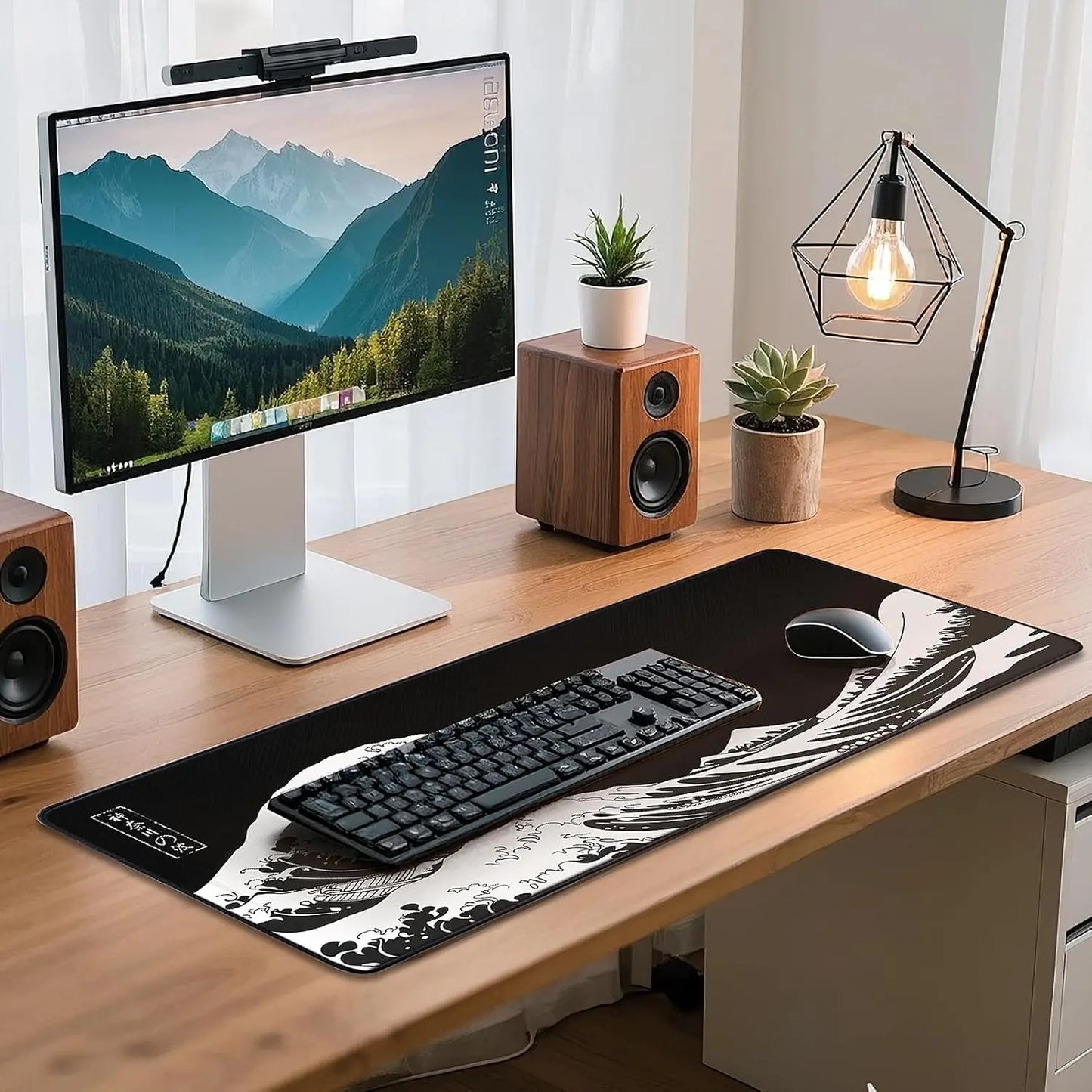 Mouse Pad Gaming - Desk Mat for Keyboard - Kanagawa Large Mousepad for Desk, Japanese Sea Wave Desks Pad with Non-Slip Base