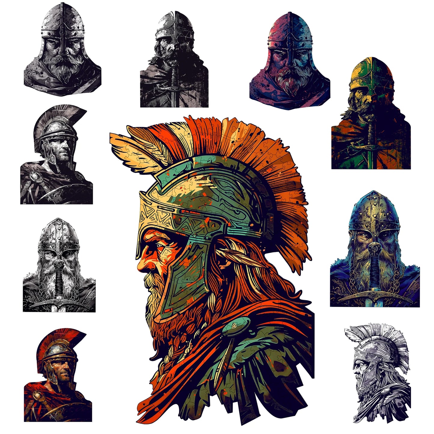 Brave Warrior Wooden Puzzle Retro Style Wooden Decor Christmas and Halloween Gift Toy for Teen and Kid