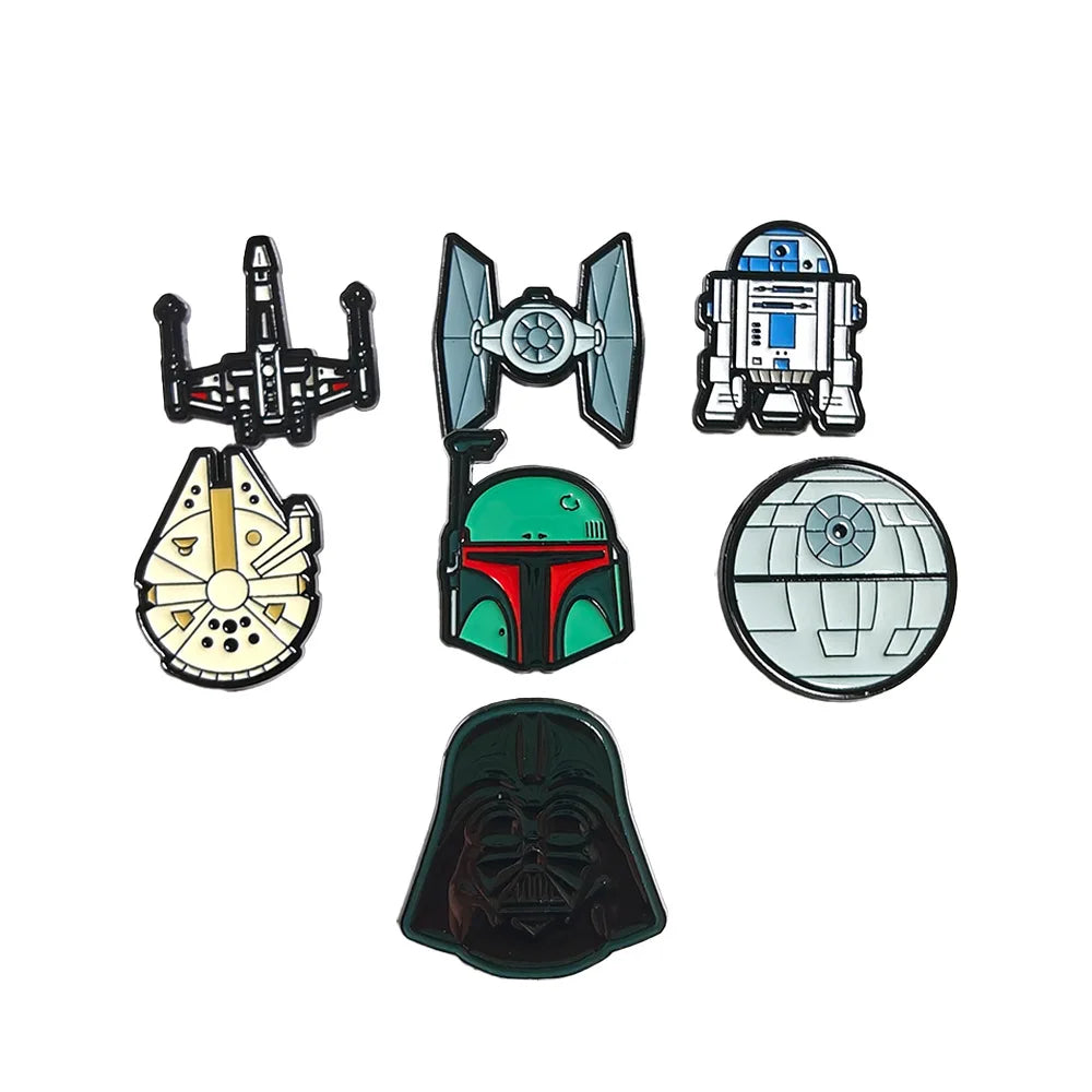 7 PCS Robot Brooch Metal Badge Pin Movie Merchandise for Students Backpack Decoration Gift