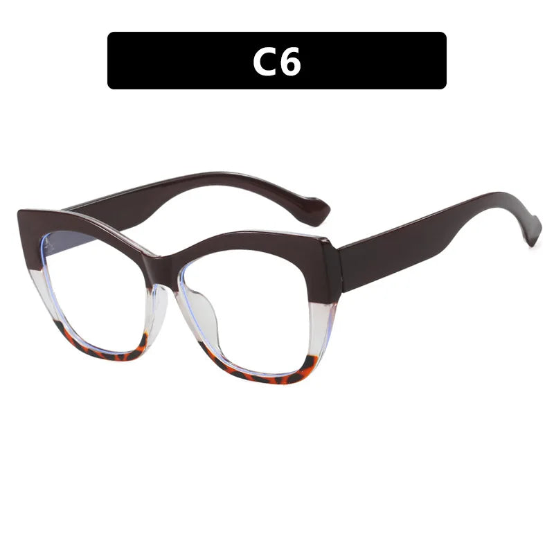 JNPCXI New Fashion Double Color Cat Eye Women Glasses Frame Clear Anti Blue Light Optical Leopard Eyewear
