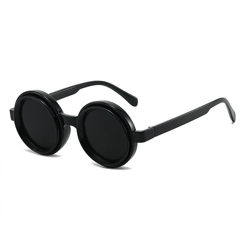 JNPCXI Vintage Round Punk Men Polarized Sunglasses Shades UV400 Fashion Women Adjustable Dimming Outdoor Sun Glasses