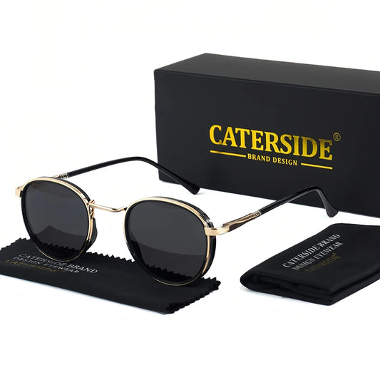 Caterside Vintage Polarized Round Sunglasses Men Steampunk TR Metal Frame Sun Glasses Women Driving Fishing Party Eyewear UV400