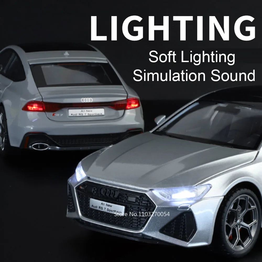 1:24 RS7 Sportback Diecast Model Alloy Toys Car Doors Opened Sound Light Pull Back Front Wheel Steering for Children's Toy Gifts