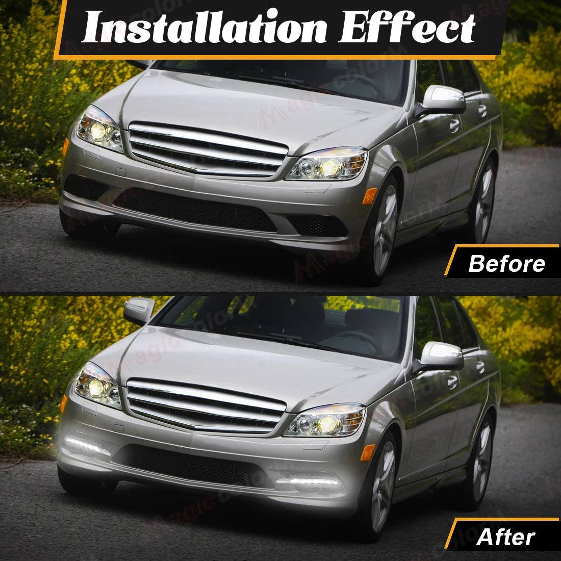 For Mercedes Benz W204 Sport AMG C300 C350 2008 2009 2010 2011 LED Daytime Running Lights DRL Front Bumper Headlights Daylights