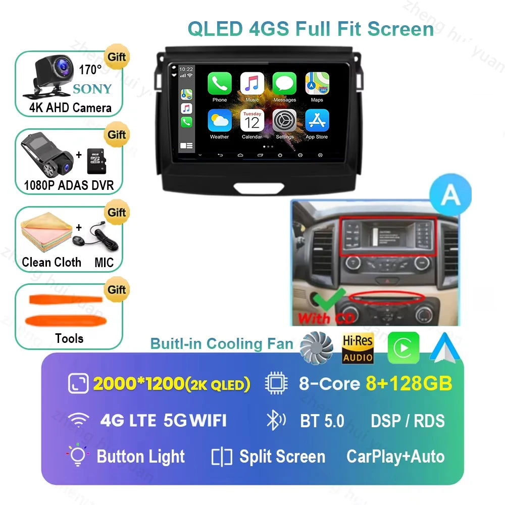 Android 16 CarPlay Auto For Ford Ranger 2015 - 2022 Car Radio Multimedia navigation video DVD Autoradio Stereo 2din 4G