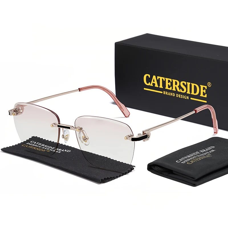 CATERSIDE New Pilot Rimless Sunglasses Men Gradient Sun Glasses Women Retro Business Shopping UV400 Lunette De Soleil Homme