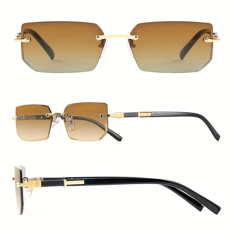 Small Frame Rectangle Rimless Punk Sunglasses Men Vintage Metal Sun Glasses For Male Classic Shades UV400