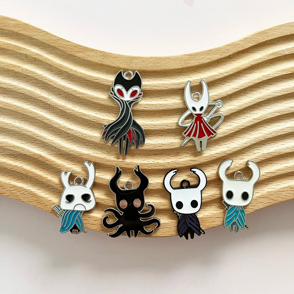 6pcs/lot Hollow Knight Enamel Charms, Cartoon Anime Alloy Pendants for Jewelry Making, DIY Craft Charms for Bracelet Necklace