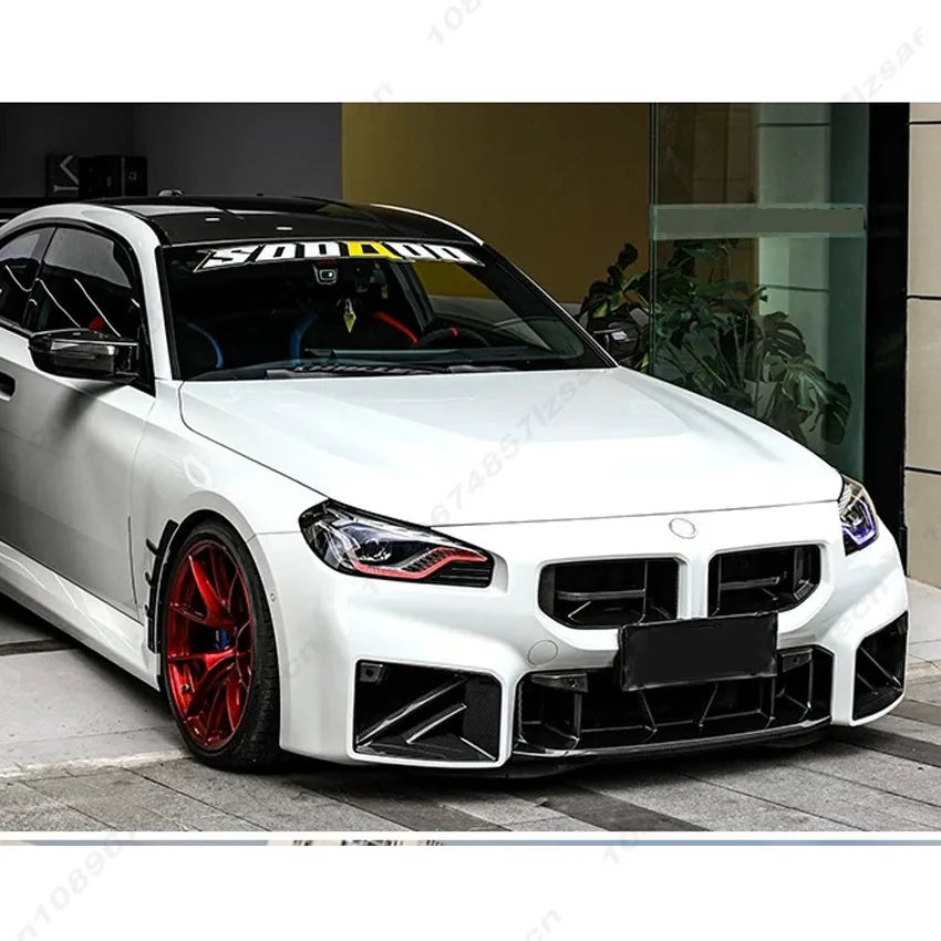 For BMW M2 Series G87 2020-2025 CS Style Racing Grills Front Bumper Air Vent Cover Trim Foglamp Mesh Grill Frame Body Kit Black