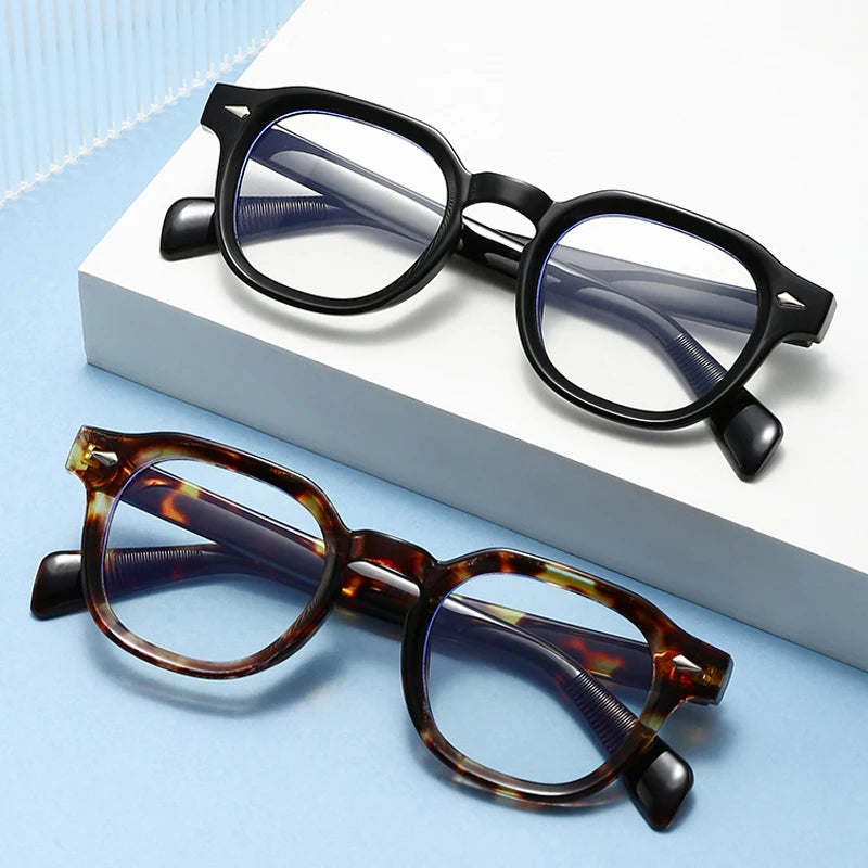 JNPCXI New Fashion Anti Blue Light Eyeglasses Frame Women Vintage Rivet Oval Women Men Luxury Leopard Prescription Glasses