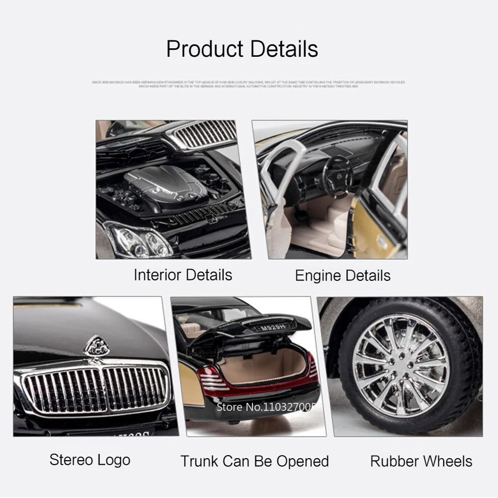 1/24 62S E300EL Models Car Toys Diecast Alloy Vehicles 6 Doors Opened Rubber Tires with Sound Light Pull Back Toy Gifts for Kids