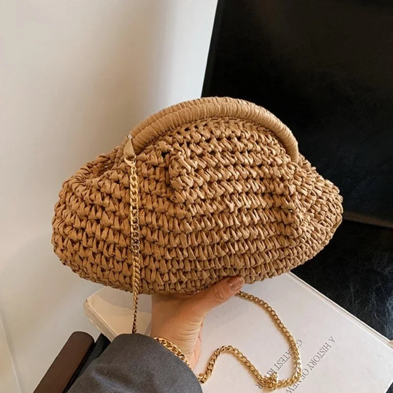 2026 Summer New Straw Weaving Crossbody Bag Fashionable and Casual Shell Bag Women's Shoulder Bag with Excellent Texture