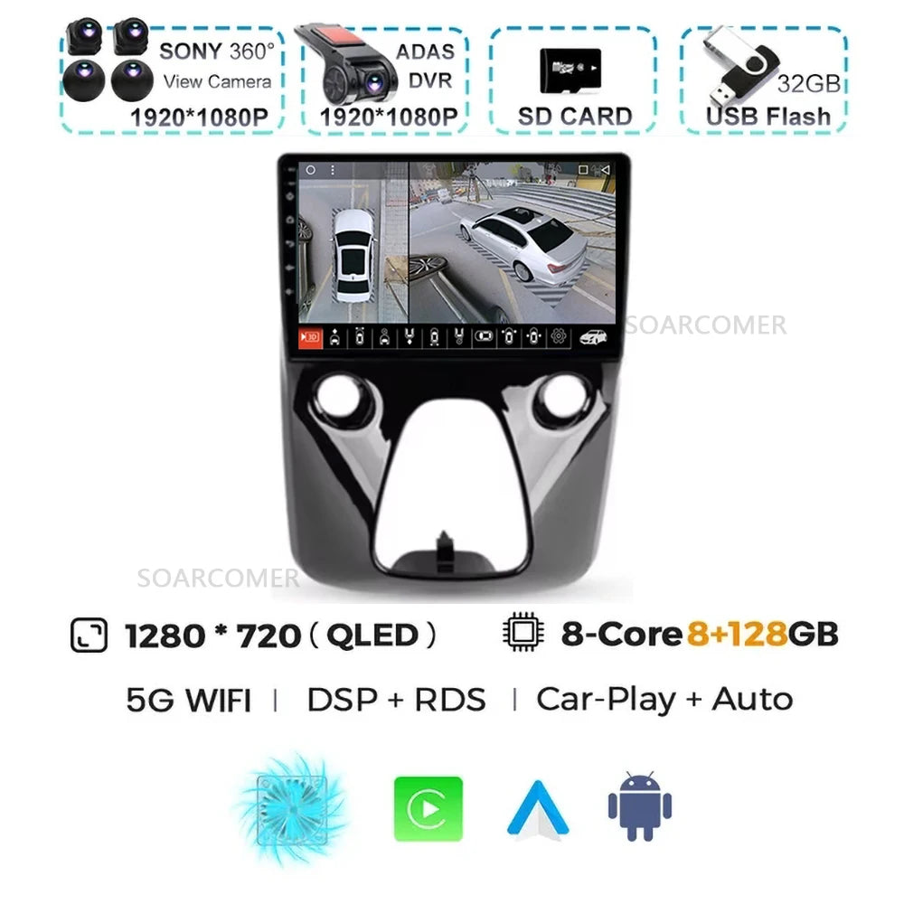 Android 15 For Peugeot 108 Toyota Aygo B40 2013-2021 Citroen C1 2K QLED Android Car Radio Multimedia Video Player GPS 4G stereo