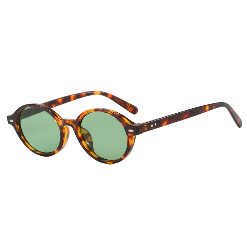 JNPCXI New Retro Small Oval Women Sunglasses Fashion Leopard Candy Color Shades UV400 Men Trending Rivets Punk Sun Glasses