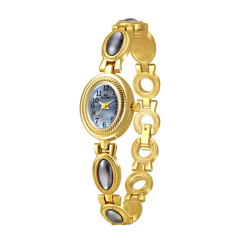 Bee Sister Watch Elegant Oval Gold Bracelet Vintage Quartz Women's wristwatch