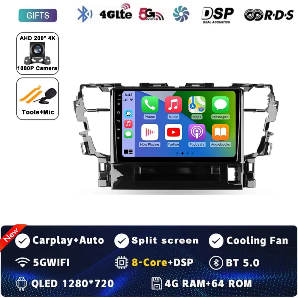 For Toyota Alphard H30 2015 - 2020 Android 15 Car Radio GPS Navigation QLED Carplay Auto Multimedia Stereo Player BT