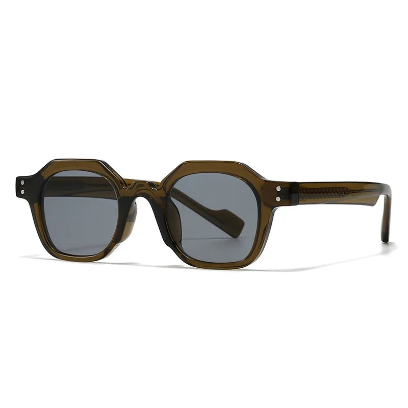 JNPCXI New Fashion Square Women Sunglasses Shades UV400 Fashion Green Gradient Men Punk Rivets Sun Glasses