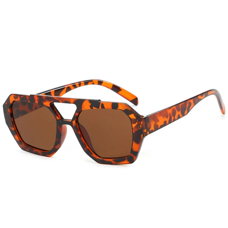 JNPCXI Vintage Square Sunglasses for Women Men Thick Frame Double Bridges Eyewear Female Fashion Polygon Sun Glasses