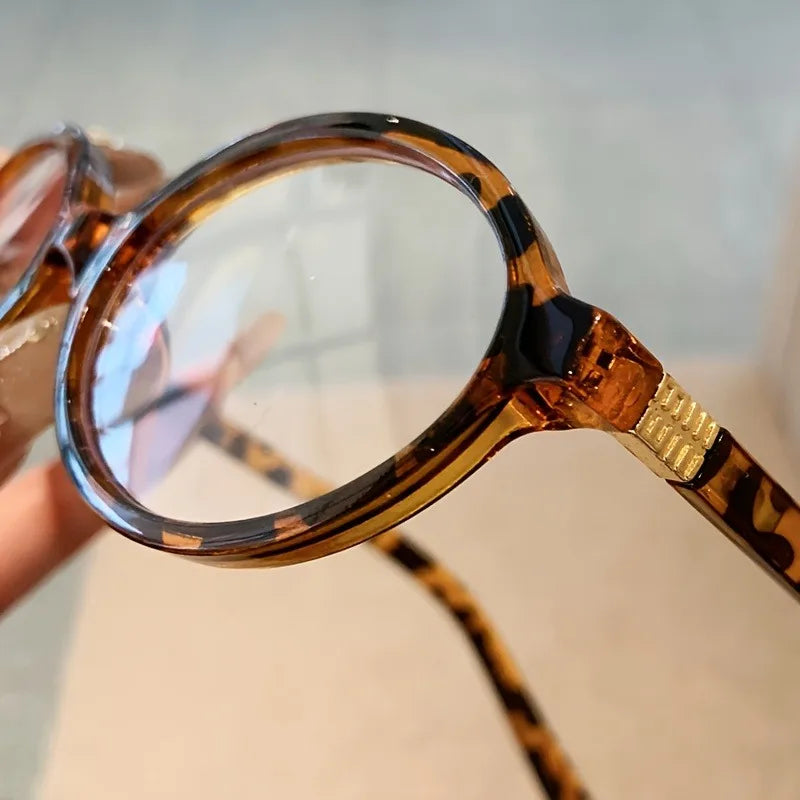 2 Pcs Women Oval Retro Glasses Y2K Leopard Small Frame Glasses New Fashion Simple Vintage Female Girls Eyewear