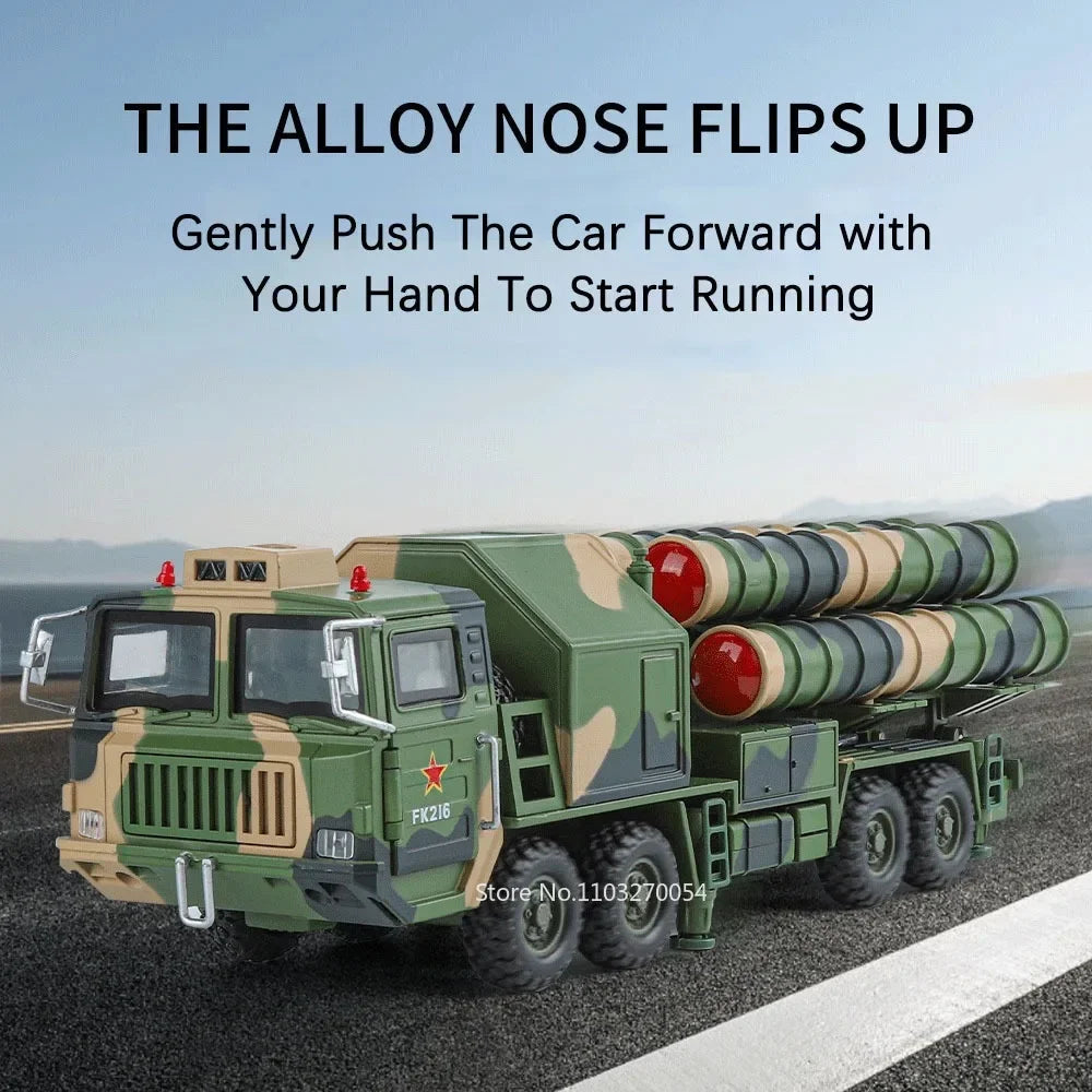 1:40 HQ-9 Anti-aircraft Missiles T99A  Alloy Model Car Toys Diecast Military Vehice Doors Opened Rubber Tire Children's Toy Gift