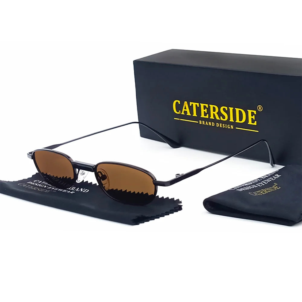 CATERSIDE Men's Hip Hop Sunglasses Premium Metal Small Frame Women's Travel Business Party Holiday Gift Decorative Glasses UV400
