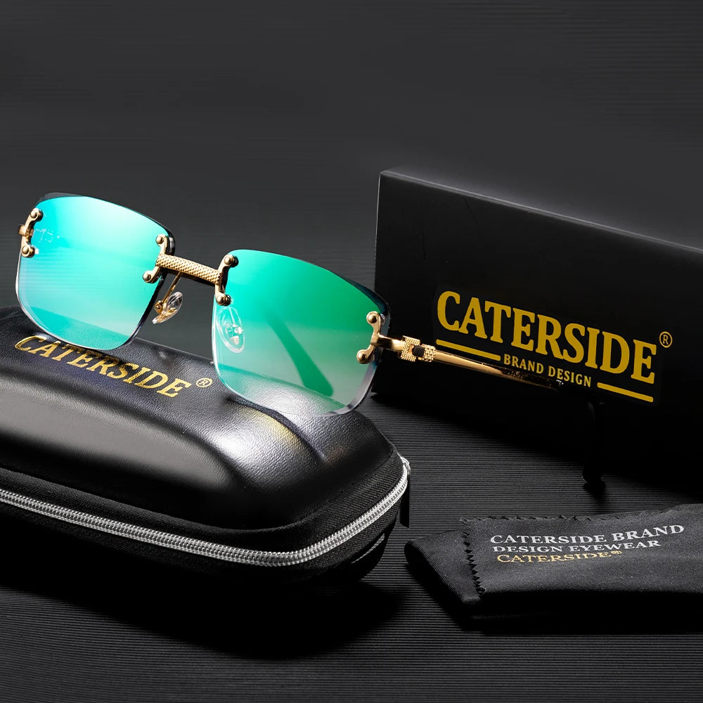 CATERSIDE Fashion Frameless Sunglasses Men Women Luxurious Outdoor Party Sun Glasses Metal Frame Mirror Gradient Lens Eyewear