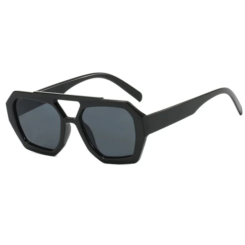 JNPCXI Vintage Square Sunglasses for Women Men Thick Frame Double Bridges Eyewear Female Fashion Polygon Sun Glasses
