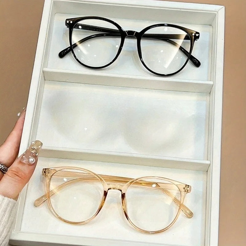 2pcs College Style Ladies Elegant Round Fashion Combination Glasses for Work Commuting Willow Nails Decoration